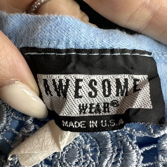 Vintage Blue Lace Overlay Floral Crop Top Cami Size M Y2k Cottage Fairy Romantic - Picture 9 of 11